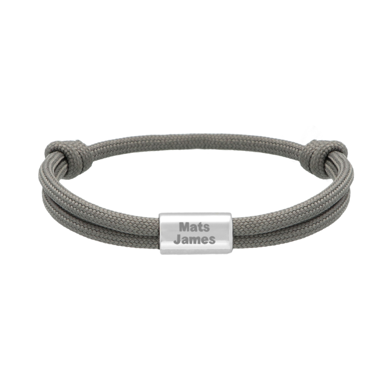 Naam armband heren grijs zilverkleurig
