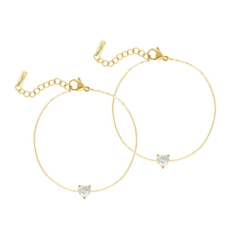 Moeder & dochter armband crystal heart goudkleurig