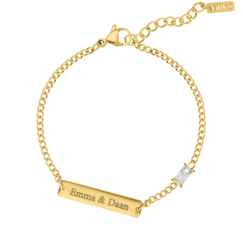 Graveerbare bar armband met steentje goudkleurig