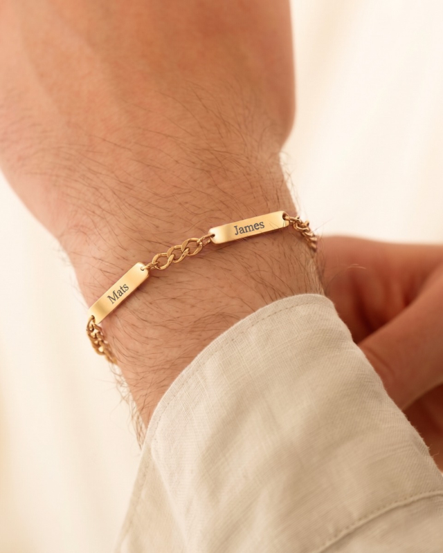 Schakelarmband heren met namen goud