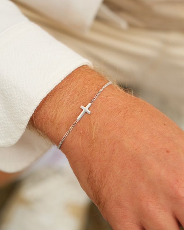 Heren armband met kruis zilver