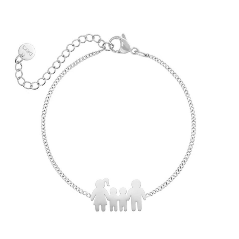 Man vrouw en twee kindjes armband zilver