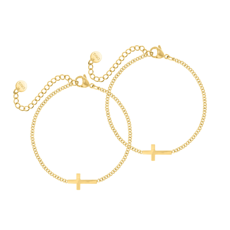 Moeder en dochter armband kruisjes goud
