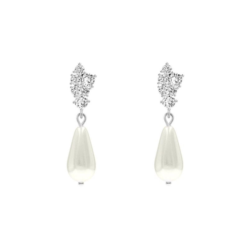 Sparkle oorbellen met faux pearl in ivoor kleur
