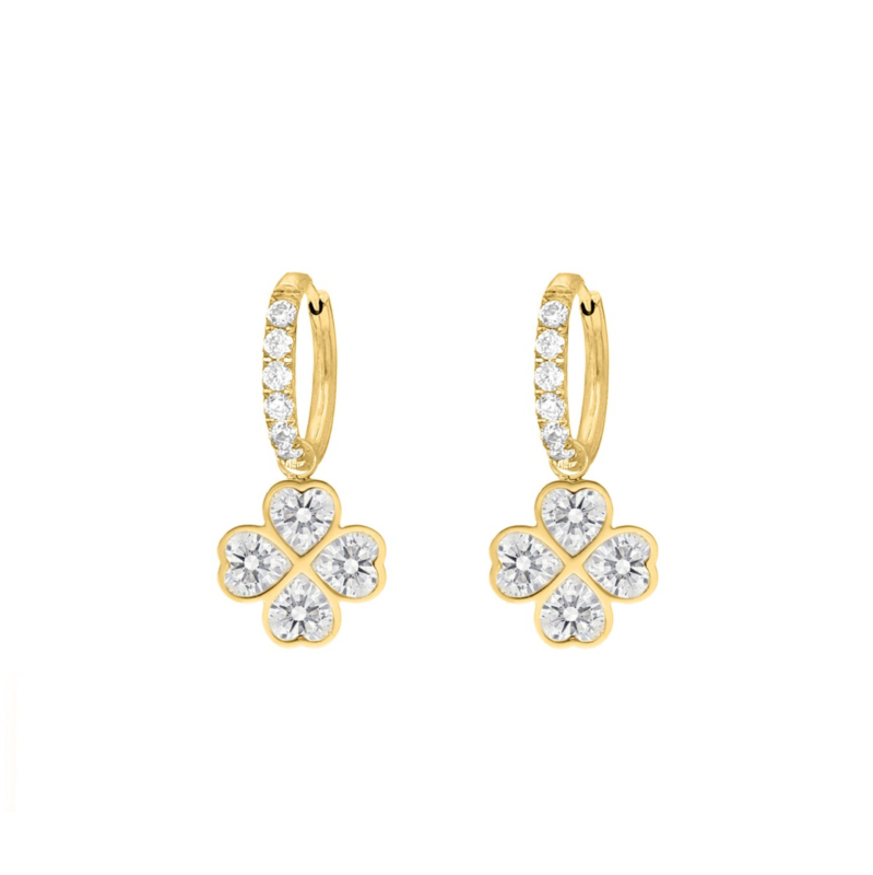Gouden clover oorbellen met steentjes