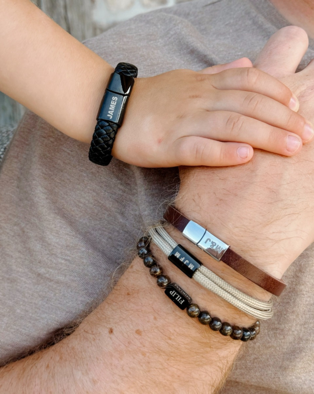 Graveerbare Leren Jongens Armband Zwart