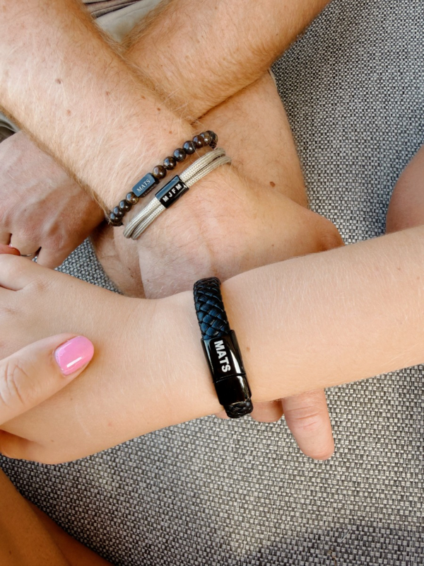 Graveerbare Leren Jongens Armband Zwart