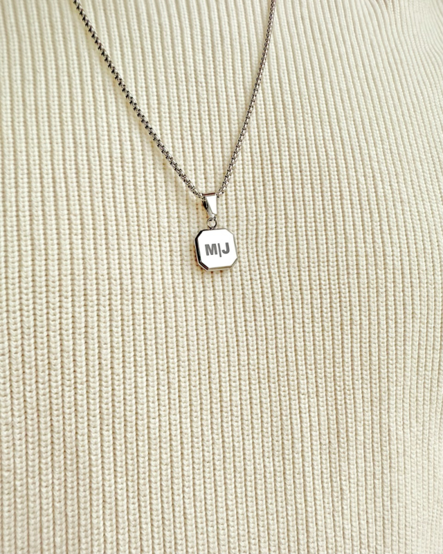 Zilveren ketting met initialen voor heren