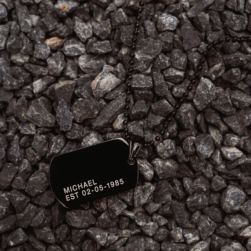 Zwarte dog tag ketting voor mannen