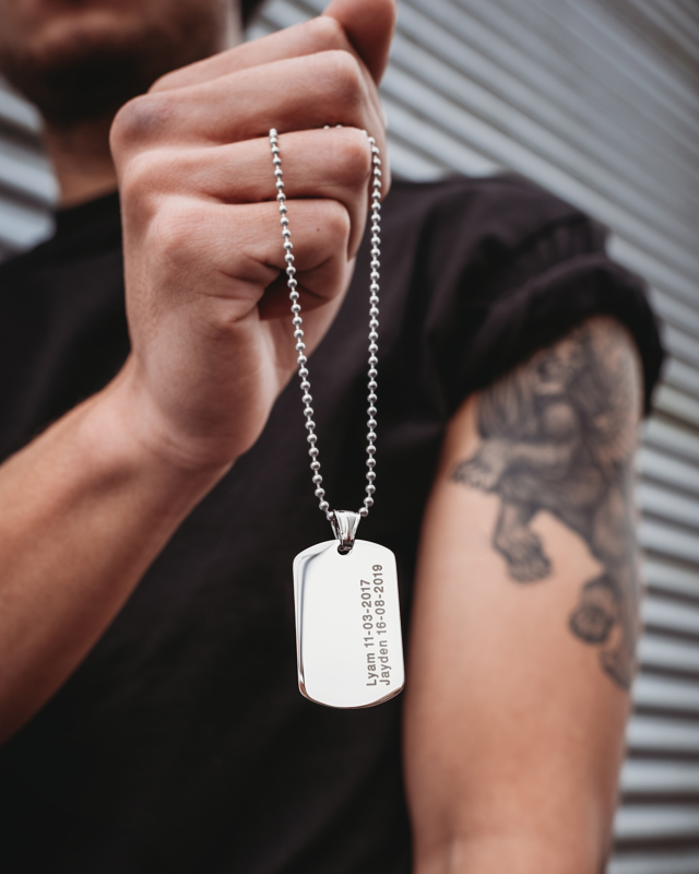Graveerbare dog tag ketting voor heren