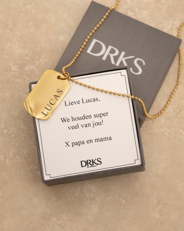 Graveerbare dog tag ketting kids goudkleurig