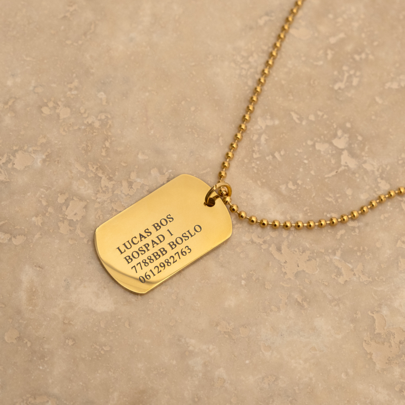 Graveerbare dog tag ketting kids goudkleurig