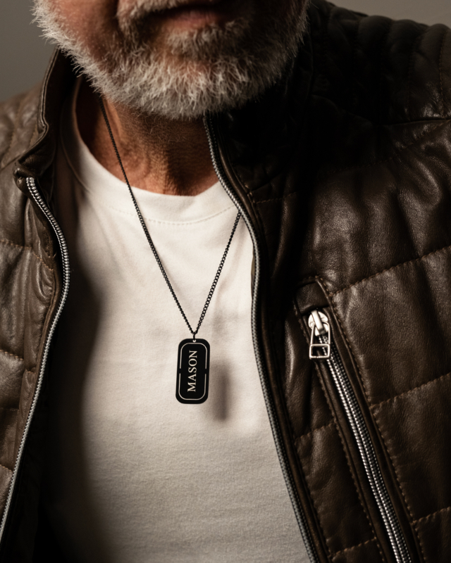 Graveerbare tag ketting heren zwart