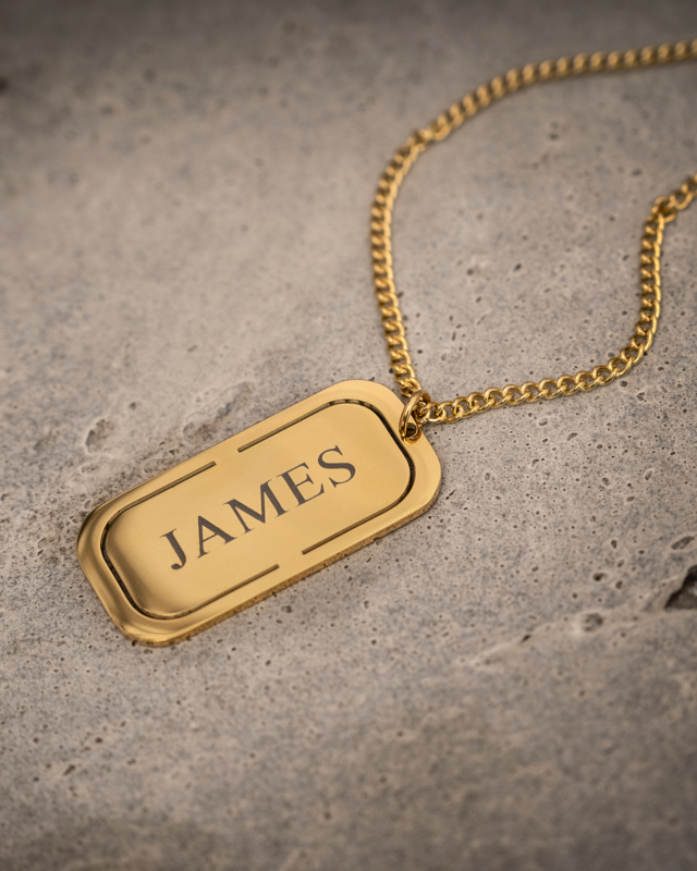 Graveerbare tag ketting heren goudkleurig