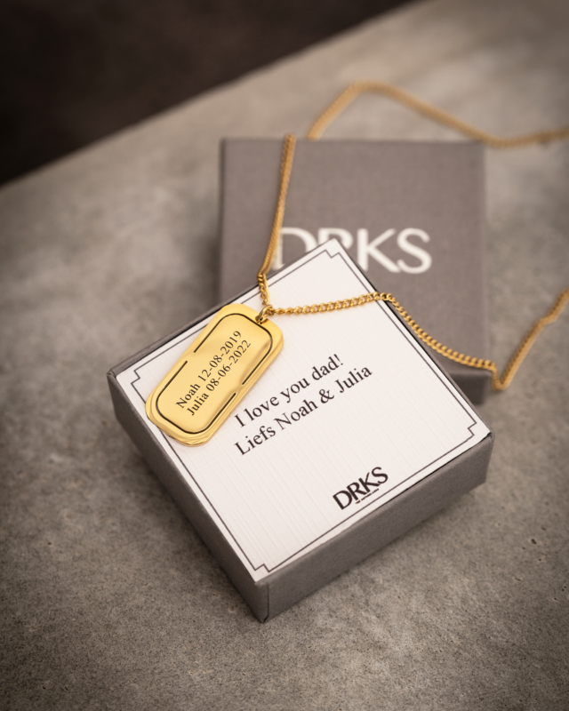 Graveerbare tag ketting heren goudkleurig