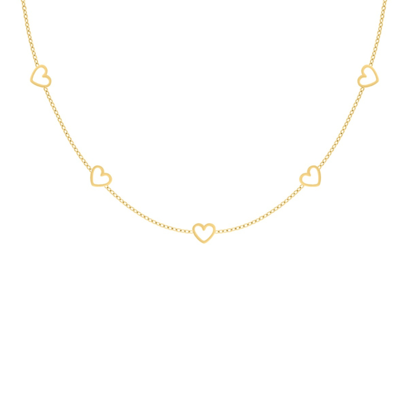 Ketting met 5 hartjes goudkleurig