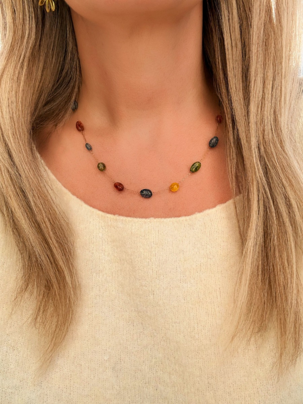 Gekleurde kralen ketting goud