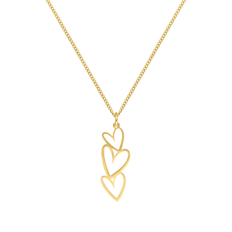 Ketting triple heart goudkleurig
