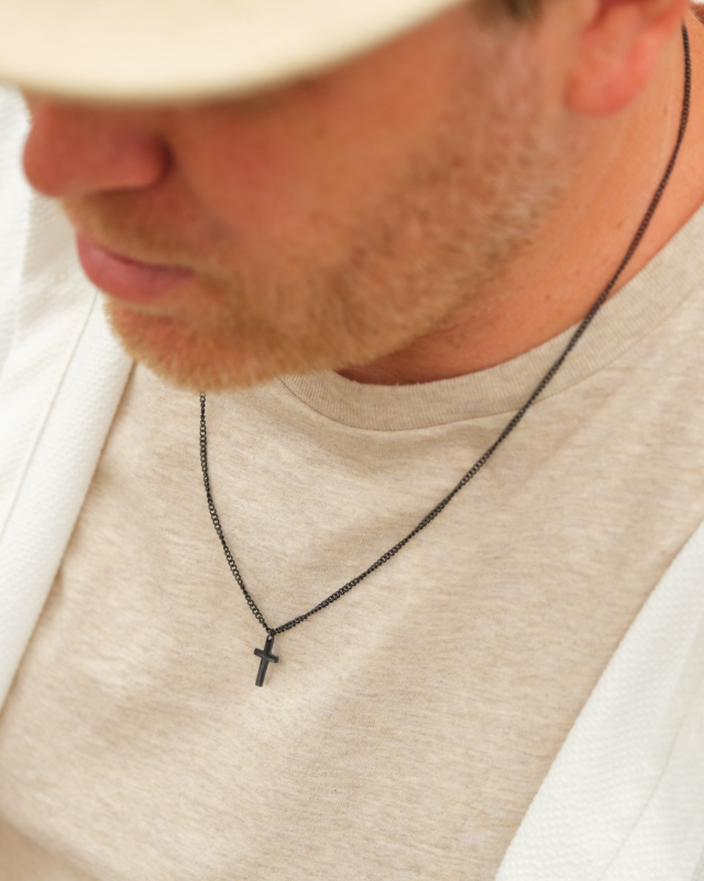 Heren ketting met kruis zwart