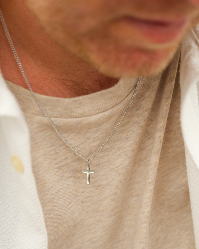 Heren ketting met kruis zilver