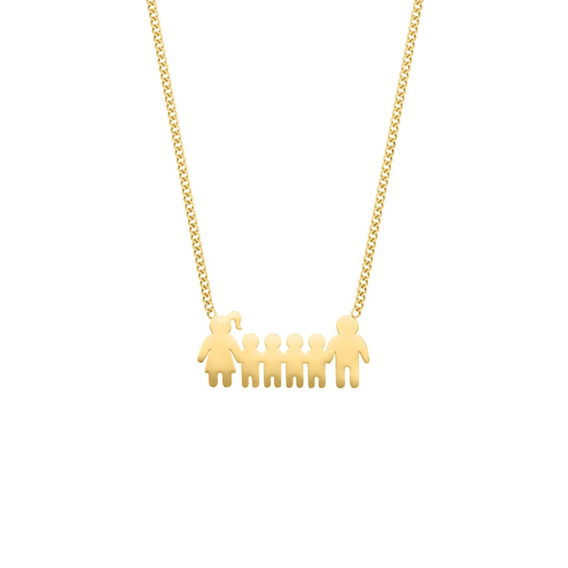 Ketting man vrouw en vier kinderen goudkleurig