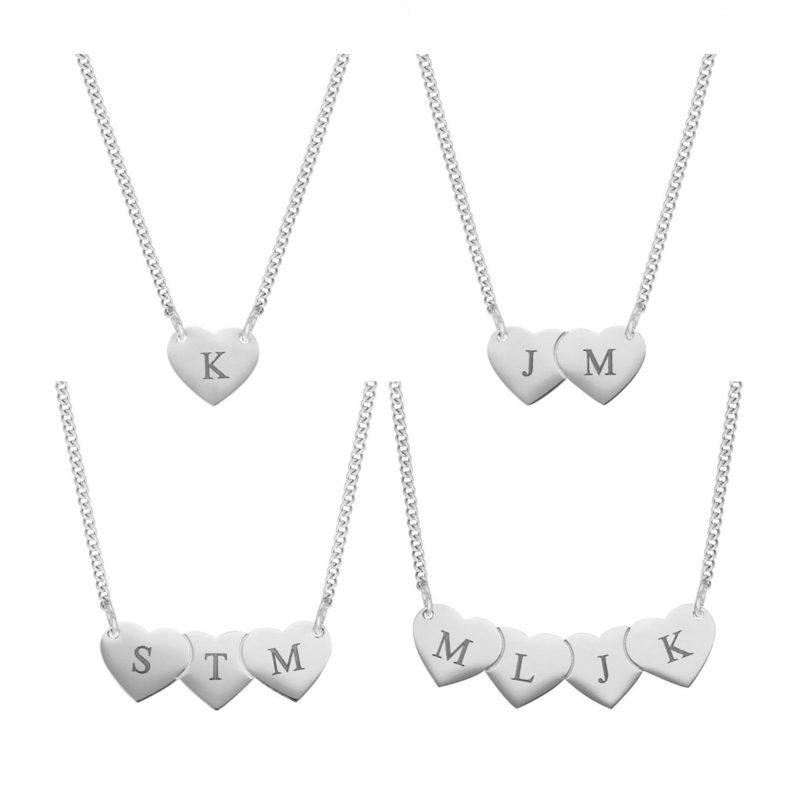 Initialen kettingen met hartjes zilver