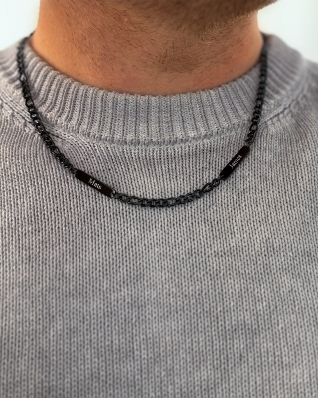 Heren ketting met 2 namen zwart
