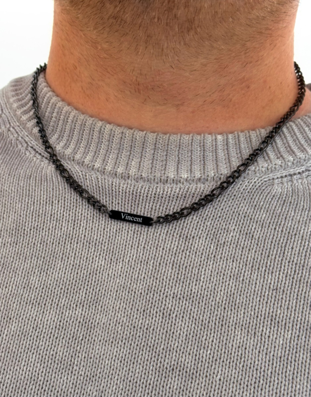 Heren ketting met naam zwart