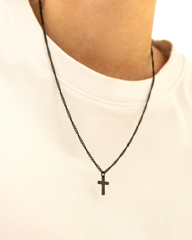zwarte heren ketting met kruisje