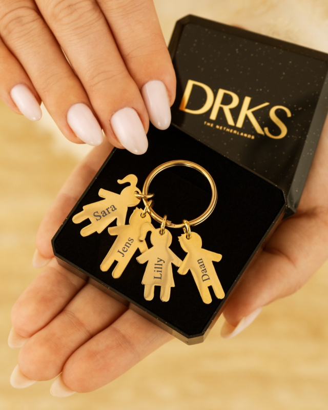 gouden kids sleutelhanger in sieradendoosje