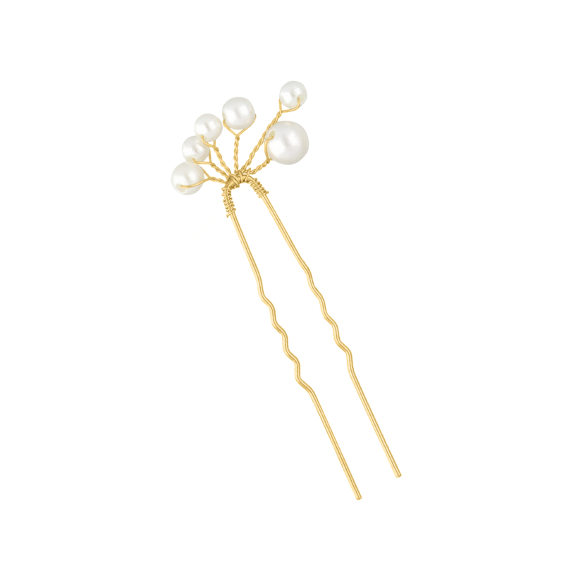 Lovely pearls haarpin goudkleurig
