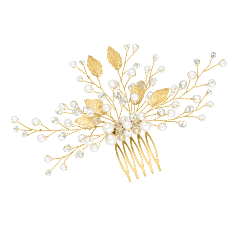 Haarkam bruid shiny pearls goudkleurig