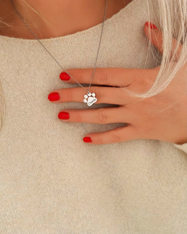 Kattenpoot ketting zilver