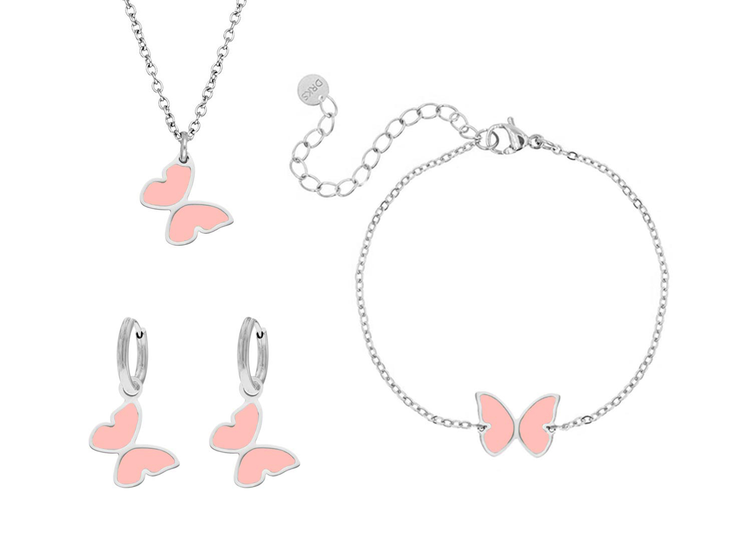 Set oorbellen en ketting met hanger roos