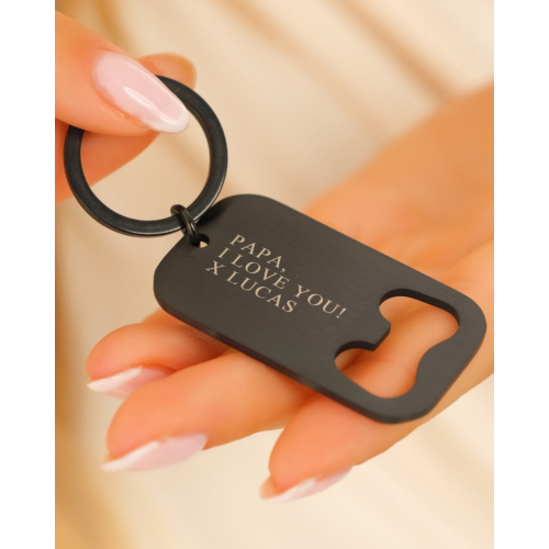 Sleutelhanger met graveerbare opener zwart