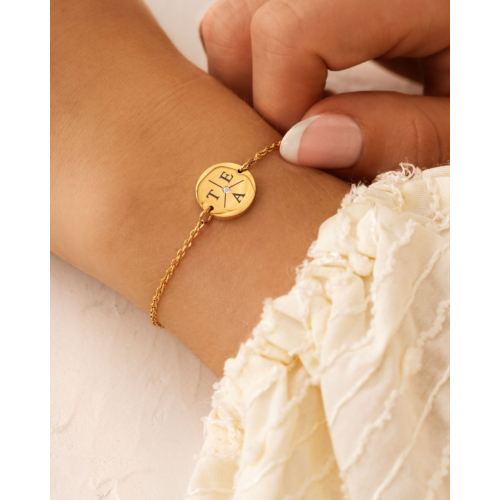 Armband 3 initialen steentje kleur goud
