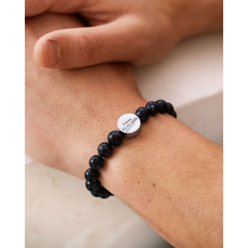 Heren armband graveren zwart marmer