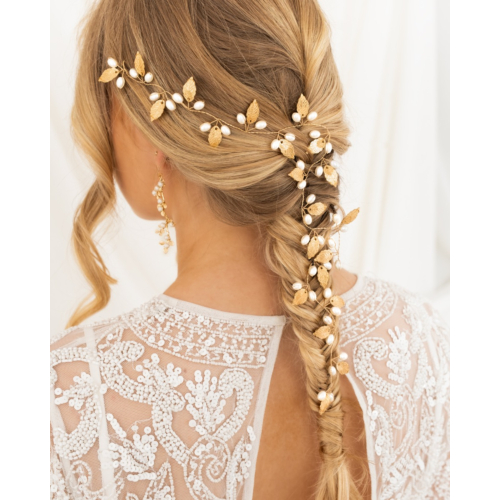 Haarsieraad boho pearls goudkleurig