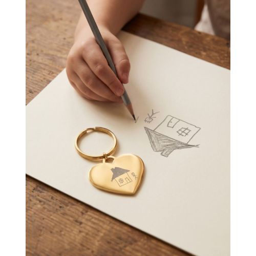 Sleutelhanger Met Kindertekening Goudkleurig