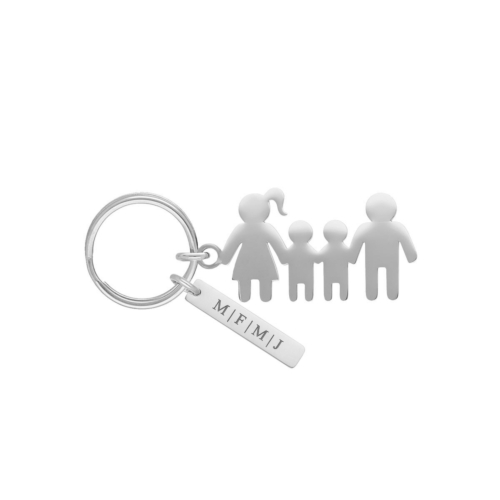 Sleutelhanger man vrouw en twee kinderen met naam