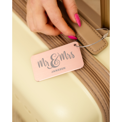 Kofferlabel Mr. & Mrs. rose goud kleurig