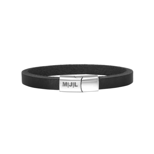 Heren armband leer graveren zwart