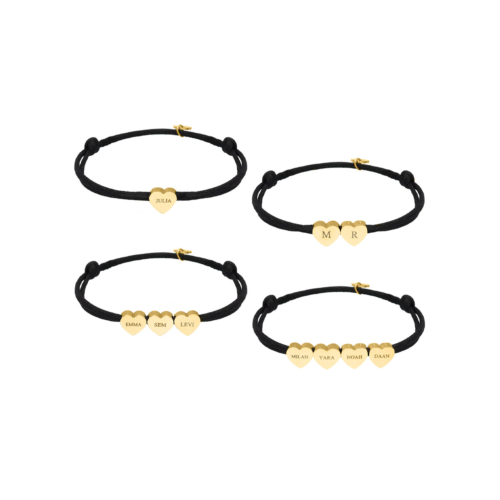 Armband satin heart met gravering goudkleurig