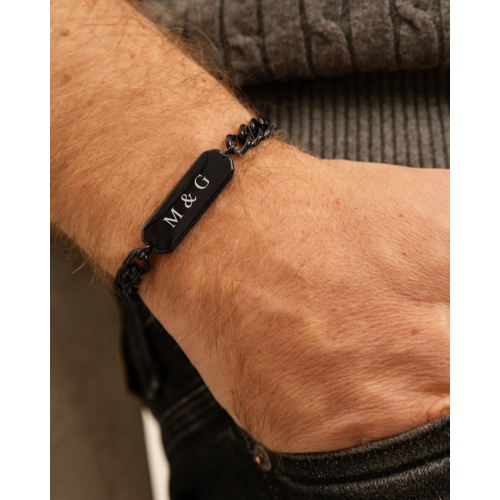 Heren armband graveerbare bar zwart