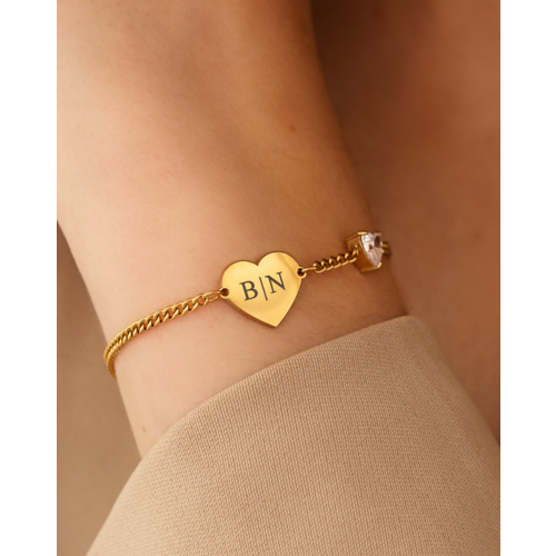 Graveerbare love armband met steentje goudkleurig