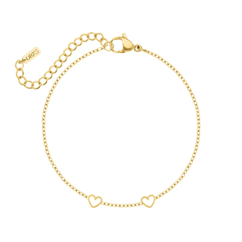 Armband met 2 hartjes goudkleurig