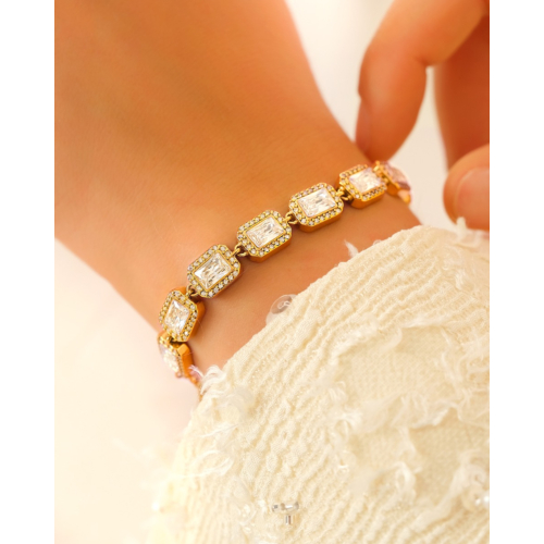 Luxe steentjes armband rechthoek goudkleurig