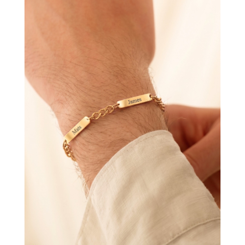 Graveerbare heren armband met namen goudkleurig