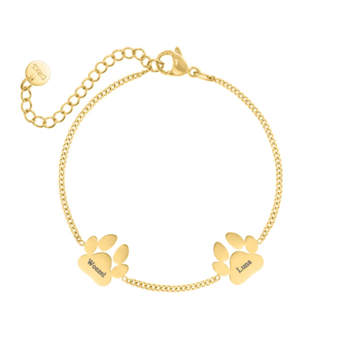 Graveerbare armband hondenpootjes goudkleurig