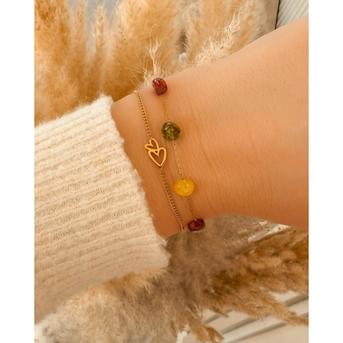 Gekleurde kralen armband goudkleurig